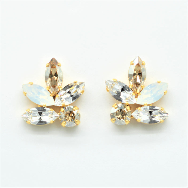 Jen Medium Studs - Golden Shadow, White Opal and Crystal
