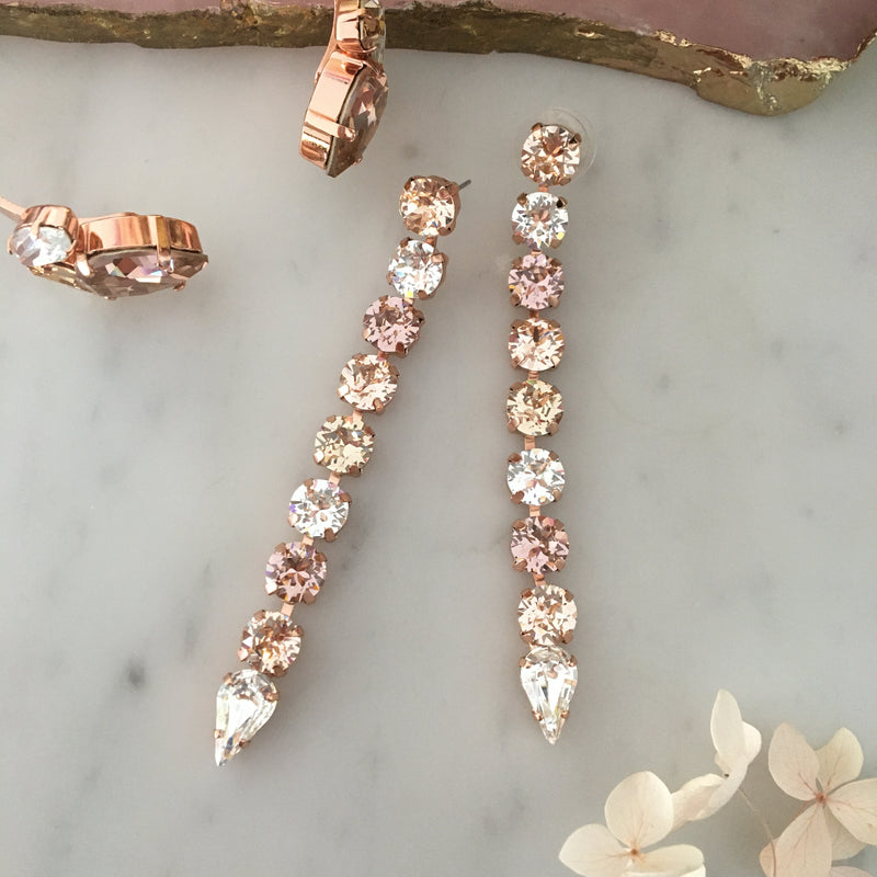 American Diamond Dangler Party wear Earrings (Rose Gold) | Fusion Vogue