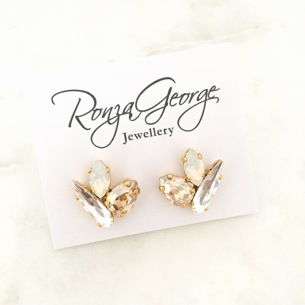 Krystal Stud - Golden Shadow, White opal and Crystal