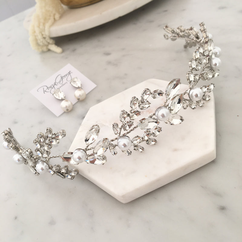 Mia Head Band Crown - Crystal and Pearl