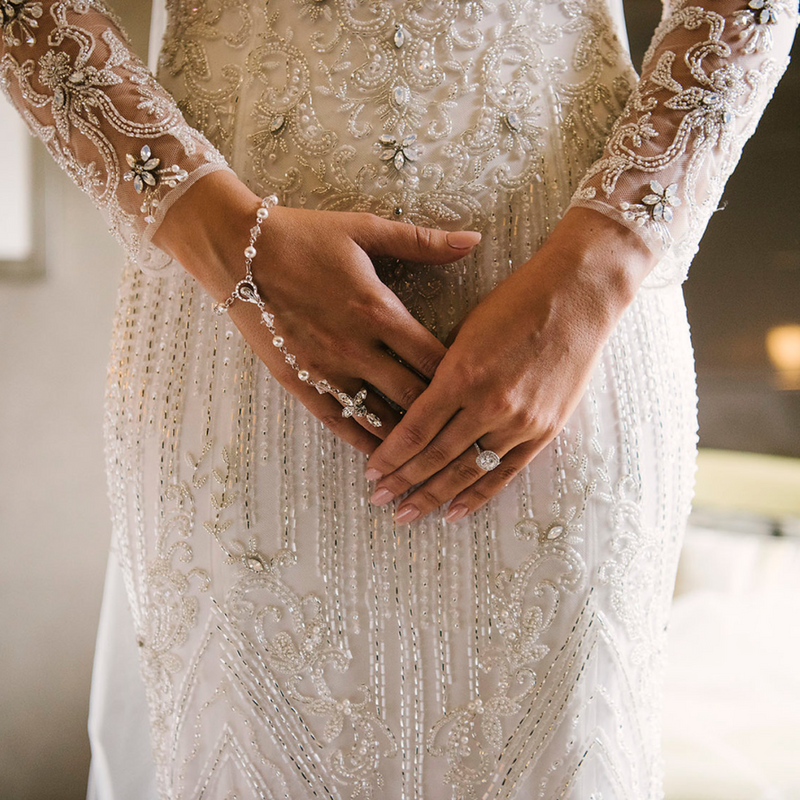 One Wrap Rosary Bracelet with Crystal Cross Ring Swarovski Pearl