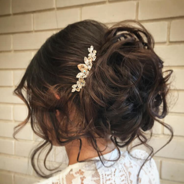 Pamela Hair Comb - Pearl, Light Silk and Crystal on Gold