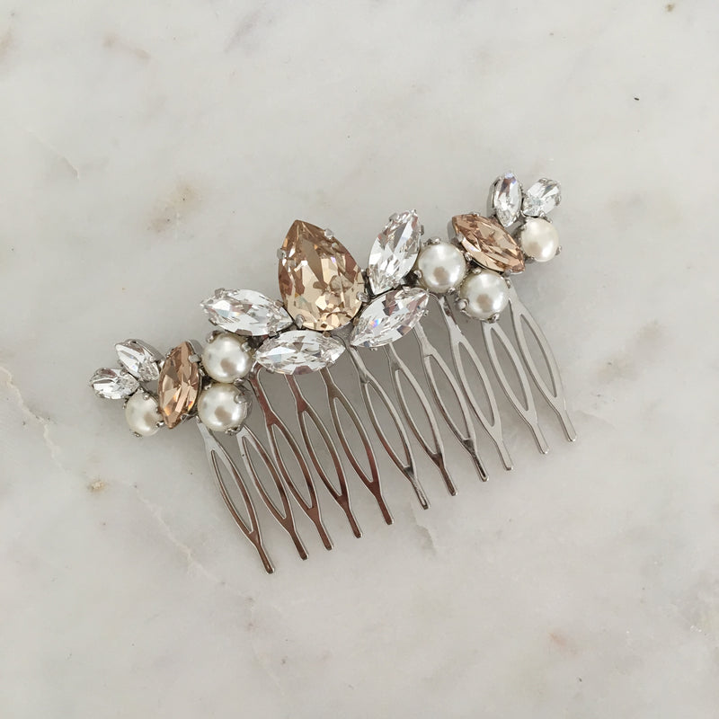 Pamela Hair Comb - Pearl, Light Silk and Crystal