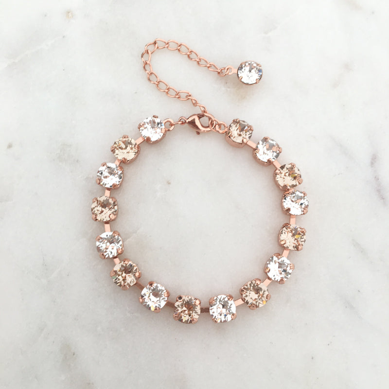 Champayne Tennis Bracelet - Rose Gold Plated Swarovski Light Silk and Crystal