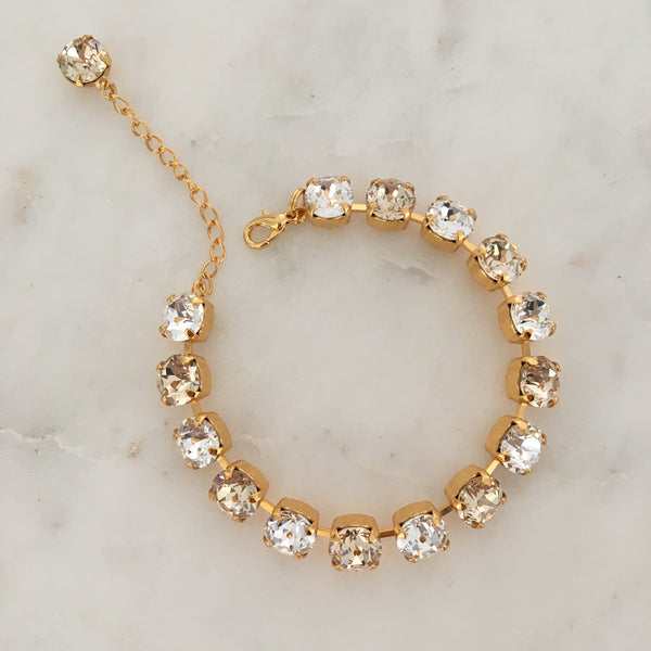 Tennis Bracelet- Rose Gold Plated, Light Silk and Crystal