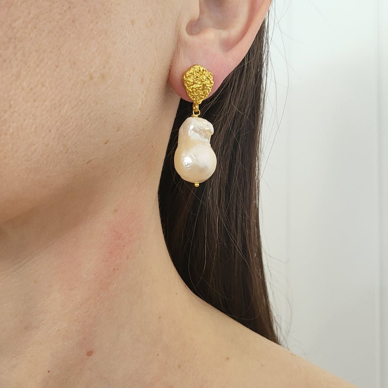 Baroque Pearl Drop Earrings - Aries - 18CT Gold