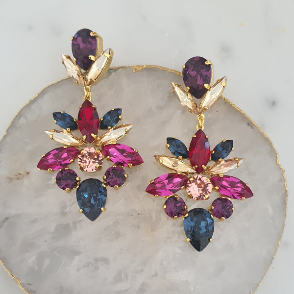 Statement Earring - Christie - Multi Colour Swarovski Crystal