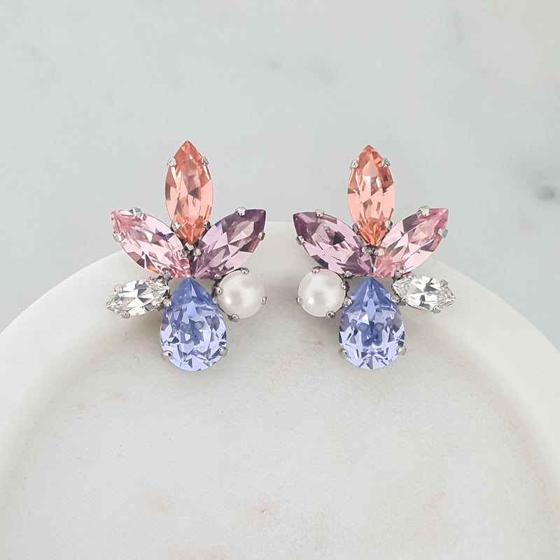 Elina - Lavender Pink Pearl Statement Cluster Stud Earring