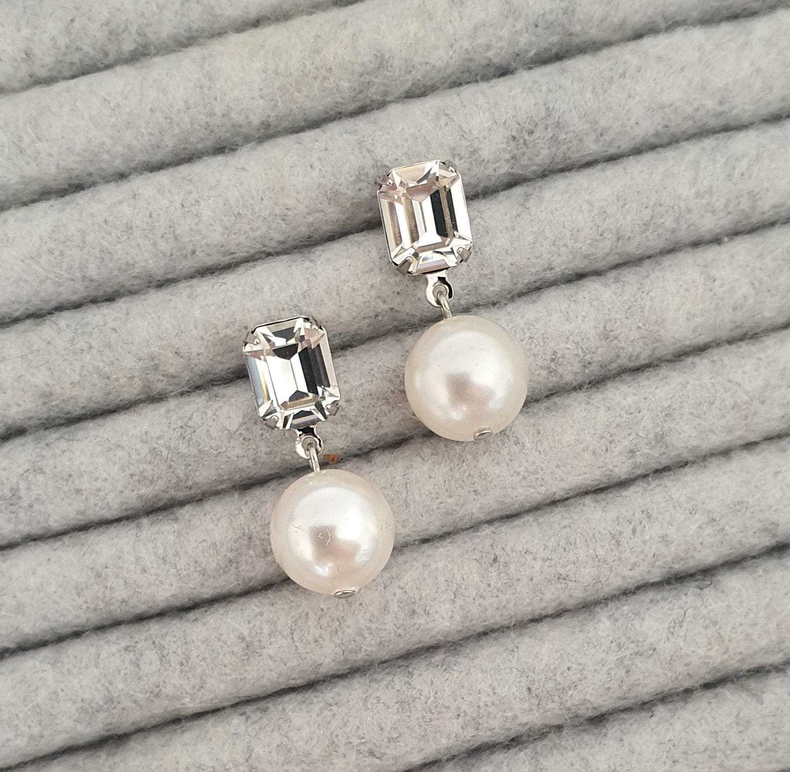 Emerald Cut Pearl Drop Earrings Ronza George Jewellery