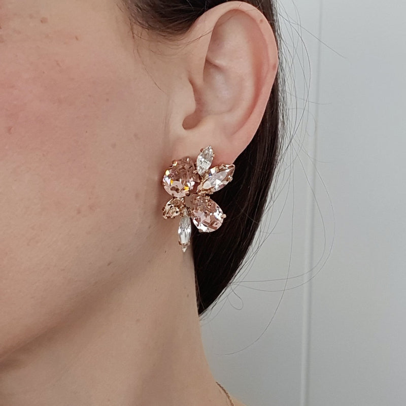 Larissa Statement Studs - Vintage Rose, Light Silk and Crystal Clear on Rose Gold
