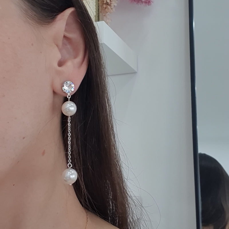 Maya Pearl Drop Earrings with Swarovski Crystal