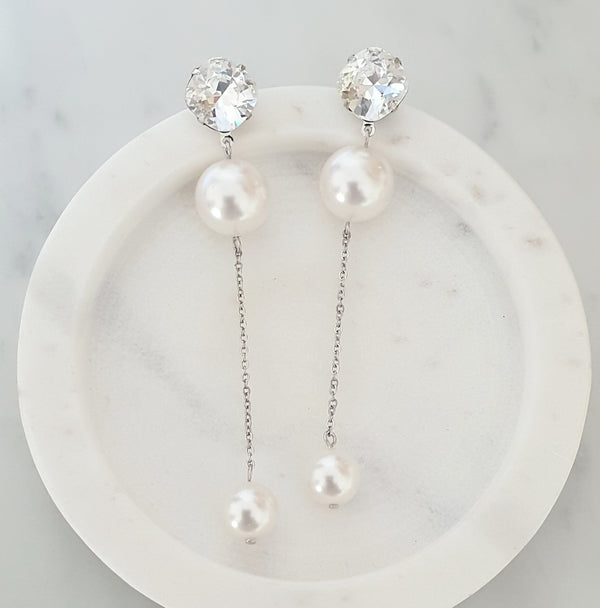 Mila Statement Pearl Earrings - Crystal and Pearl