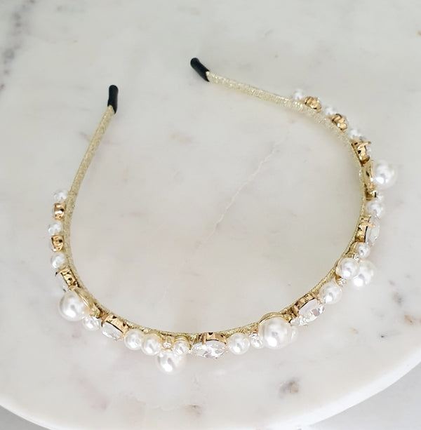 Pearlicious ~ Gold Pearl Crystal Head Band