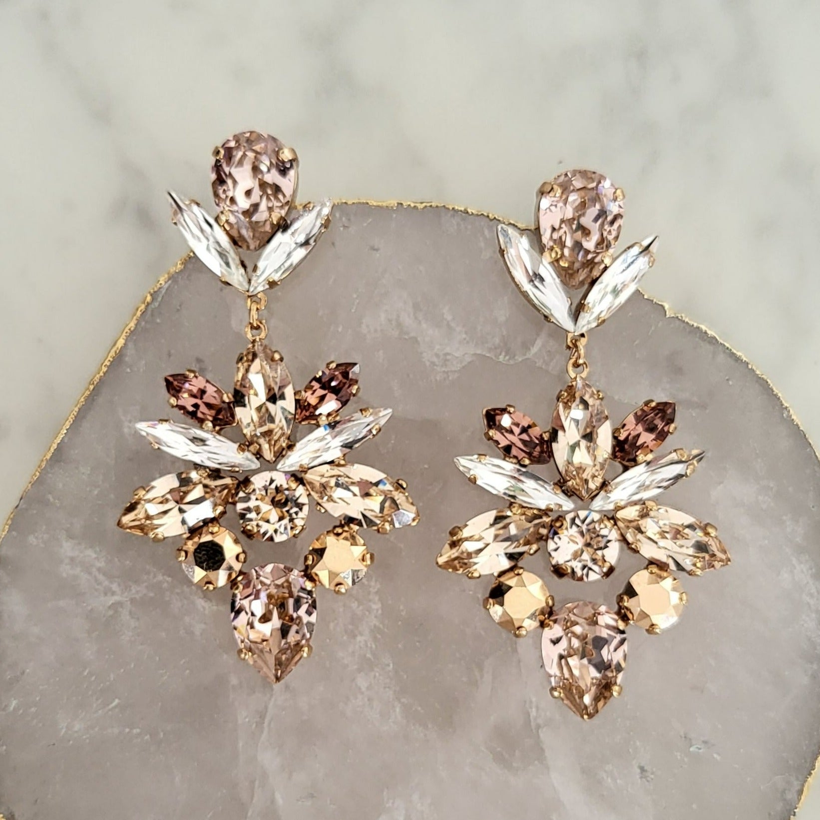 Rose Gold Statement Earring Christie Swarovski Champayne Pink