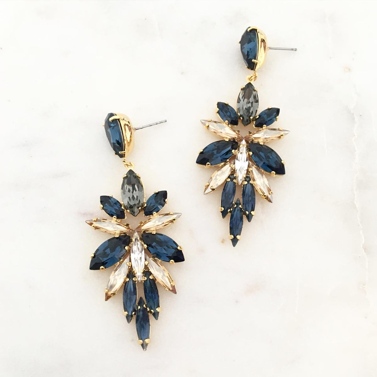 Navy and rose gold earrings best sale