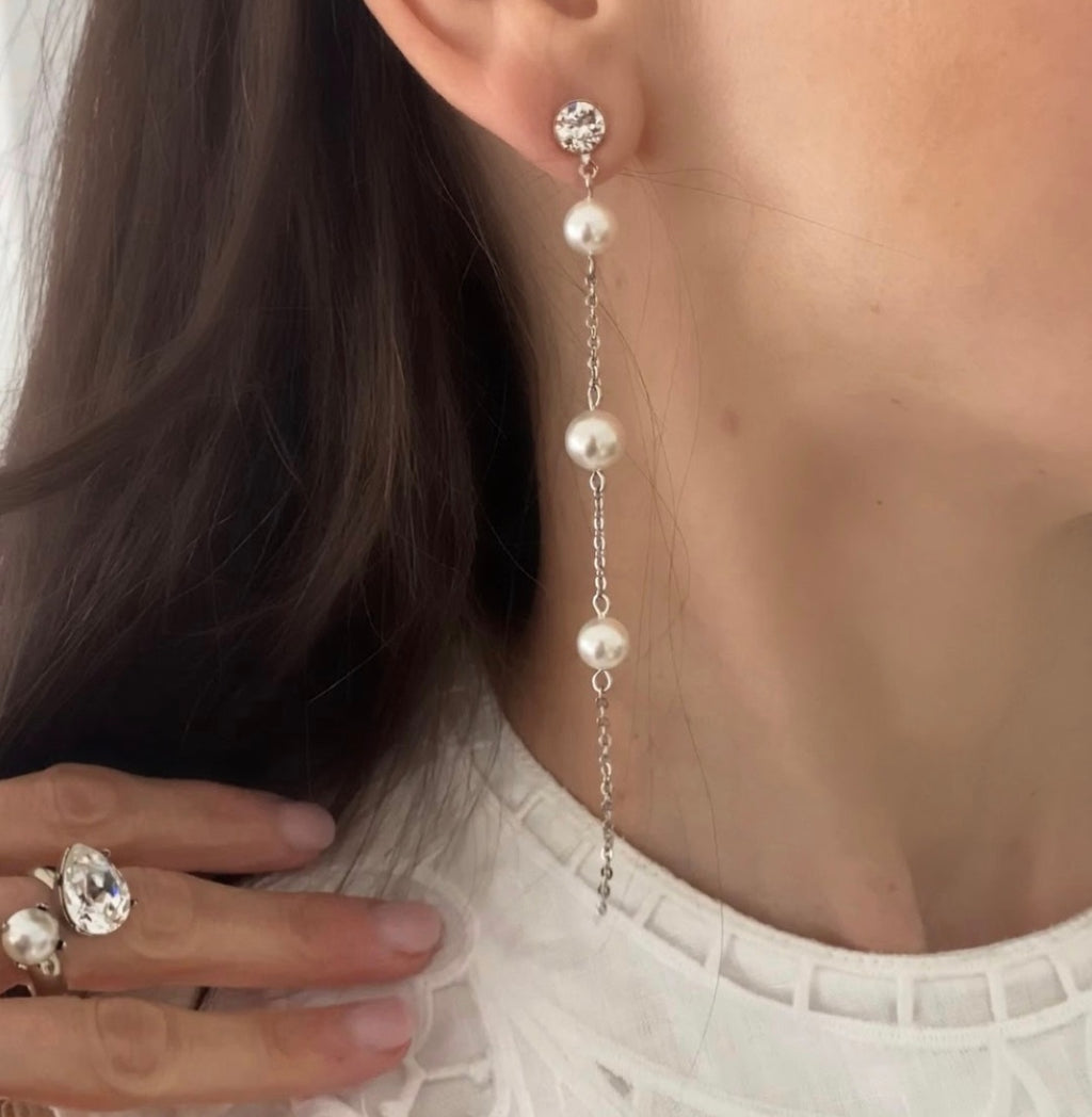 Long pearl drop earrings top