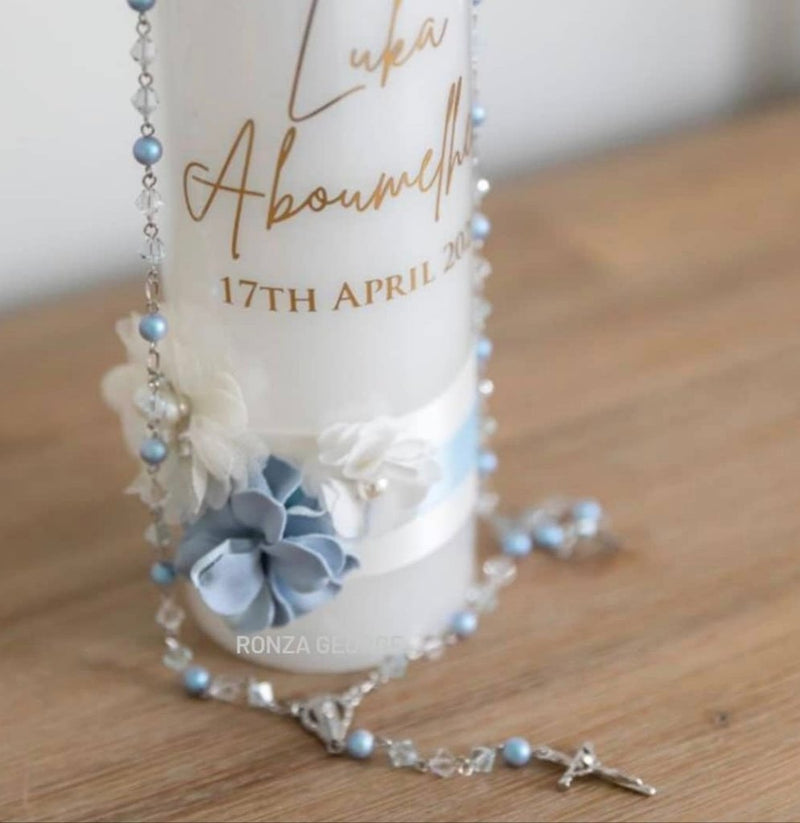 Blue Rosary - Two Wrap Swarovski Crystal, Rhodium Plated