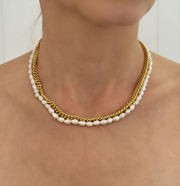 Sidra Double Layering Baroque Pearl Necklace -18CT Gold