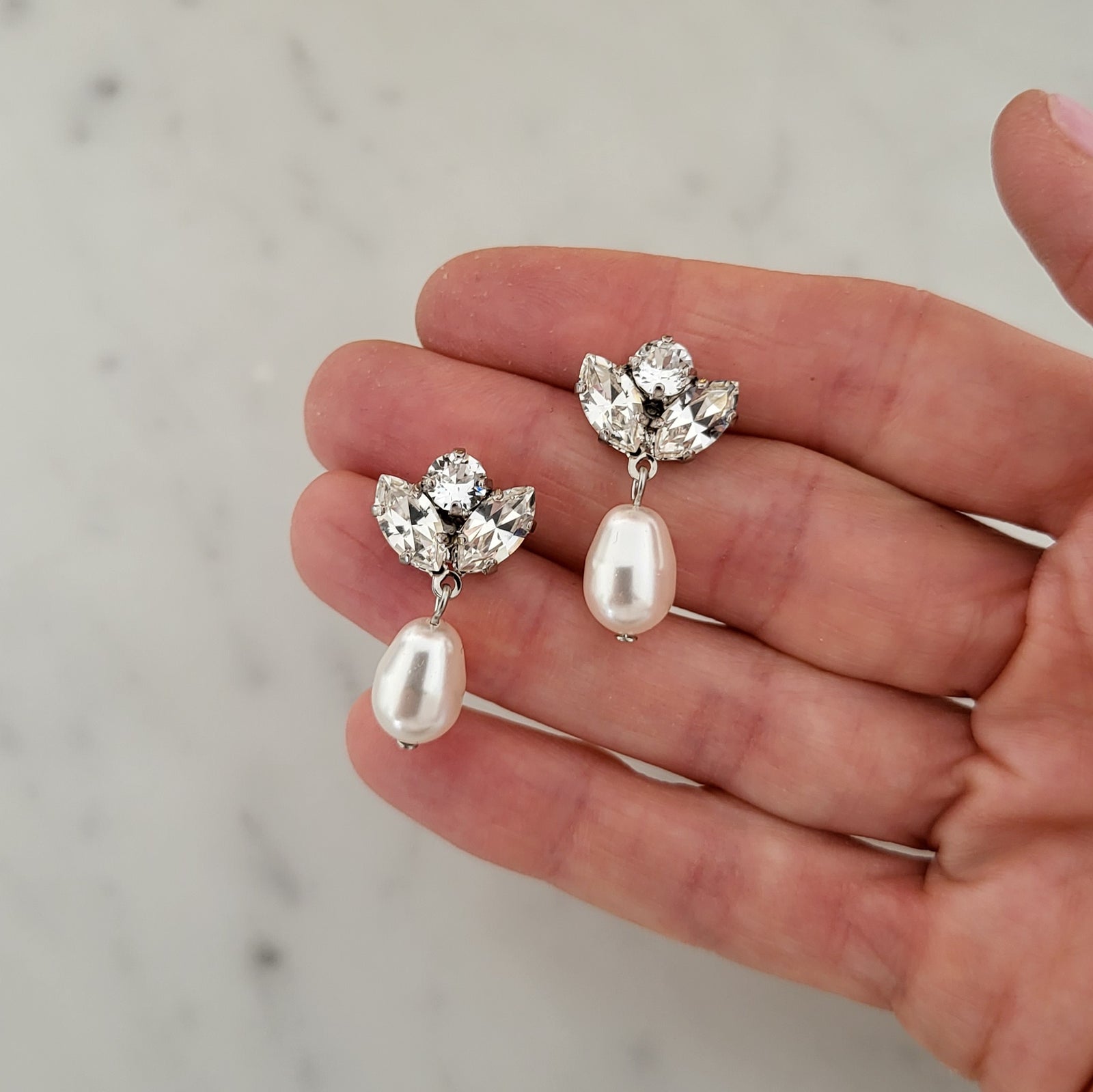 Bridal Pearl Earrings - Mariah - Swarovski Crystal and Pearl 