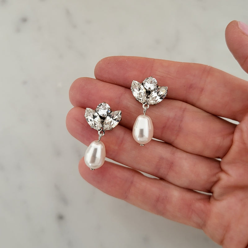 Bridal Pearl Earrings - Mariah - Swarovski Crystal and Pearl